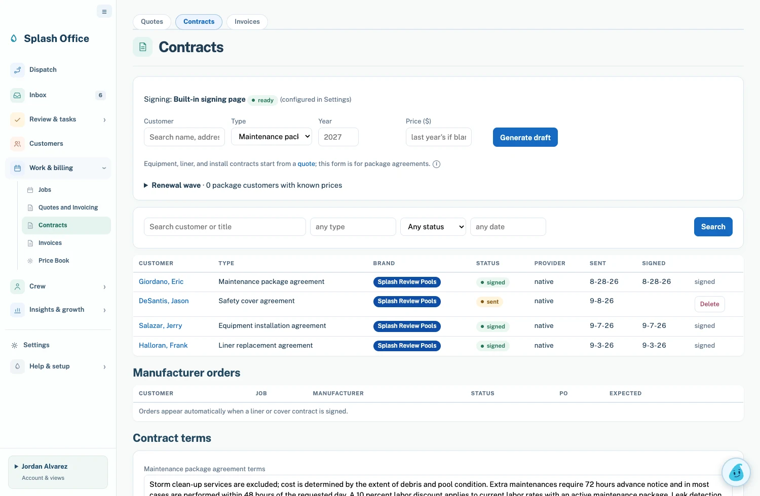 Demo contracts screen