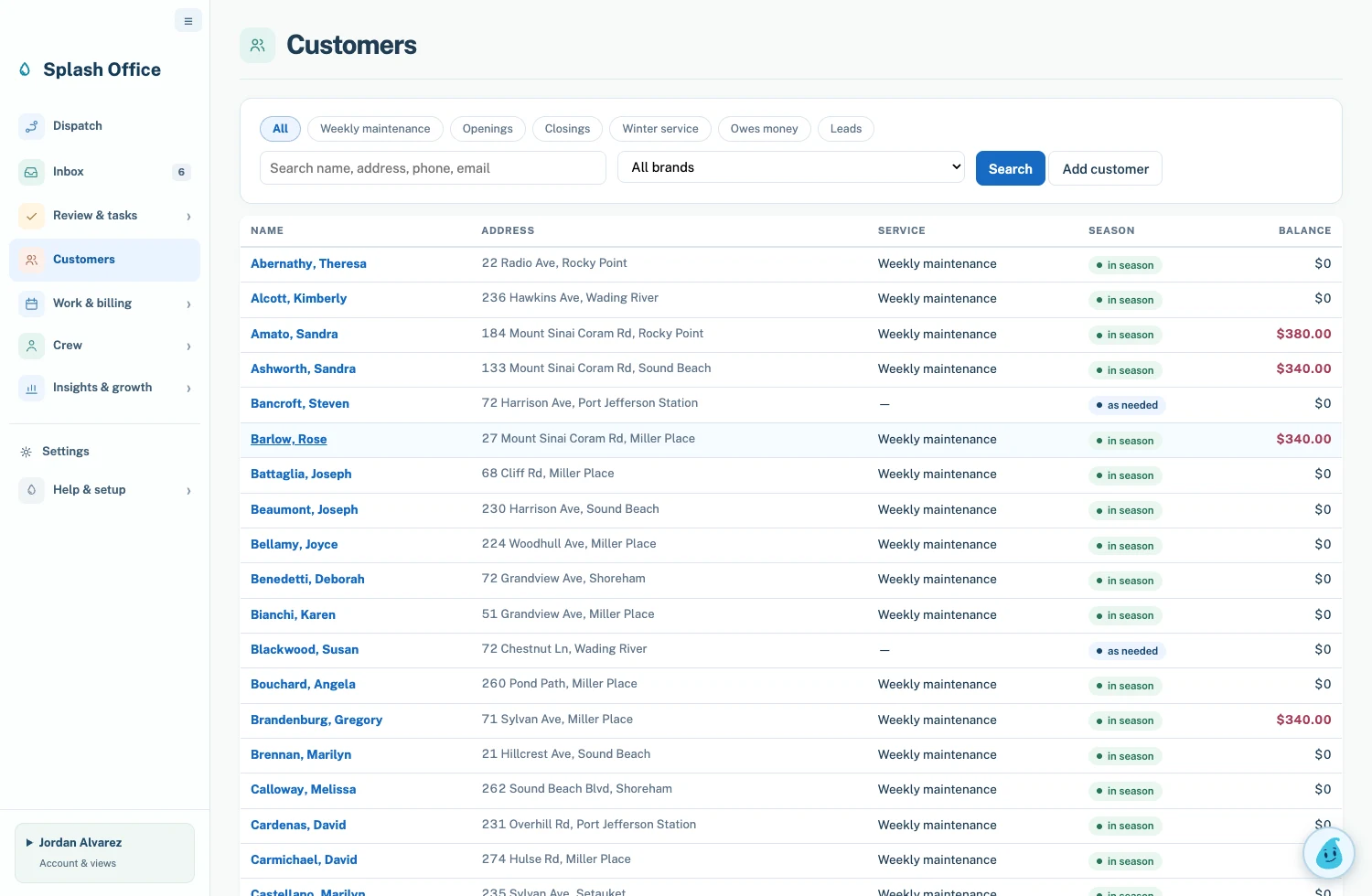 Demo customers screen