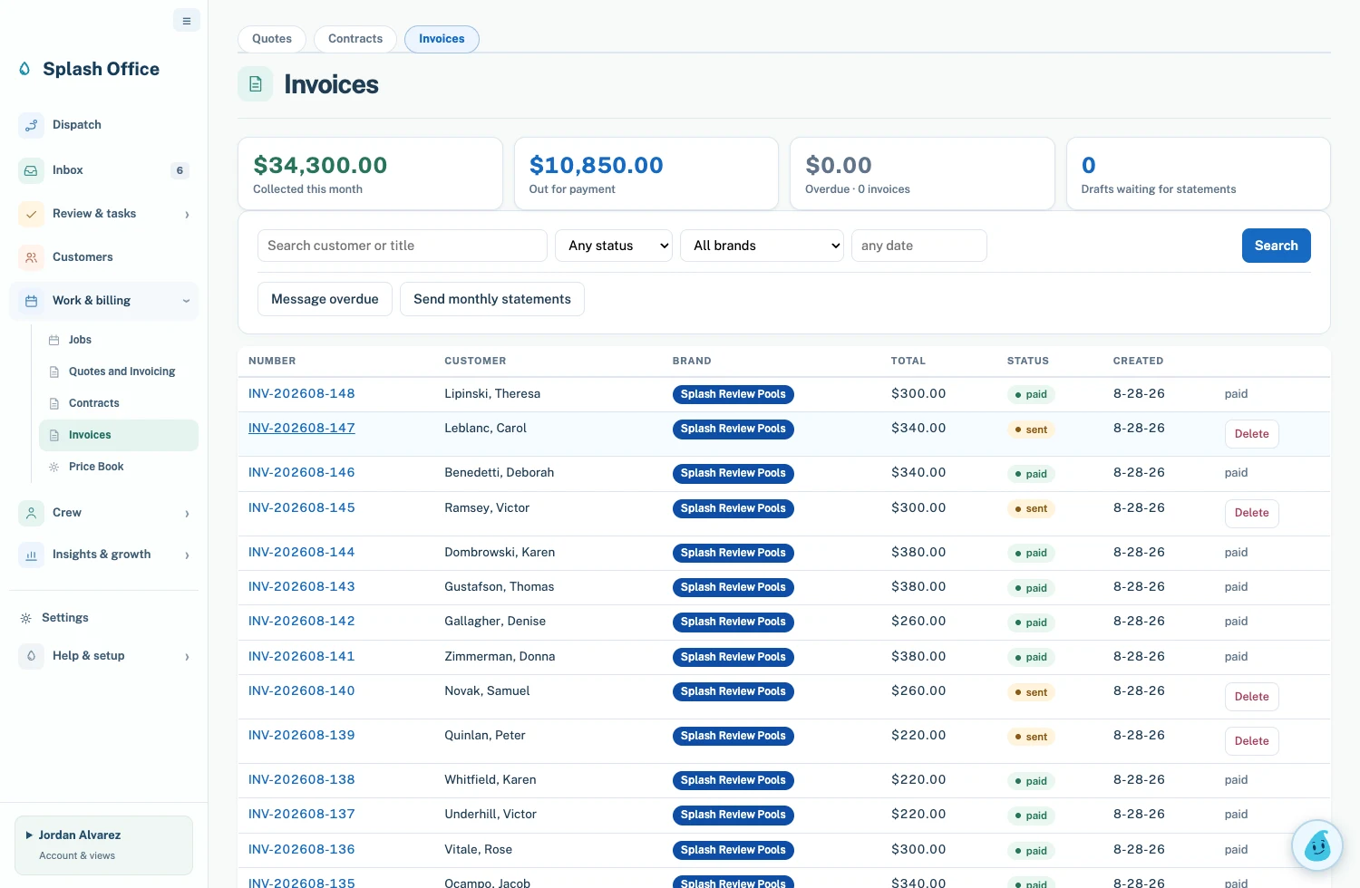 Demo invoices screen