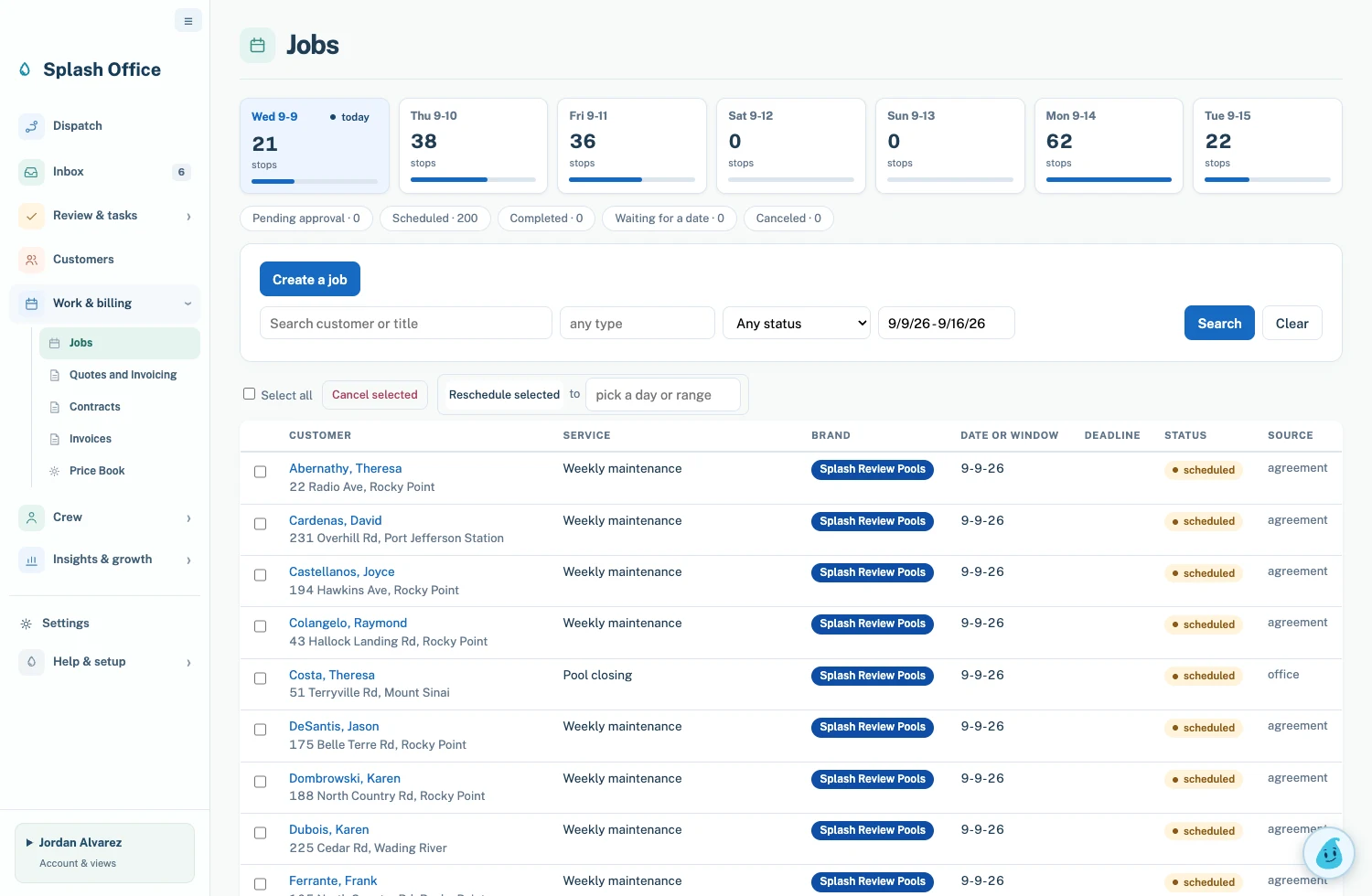 Demo jobs screen